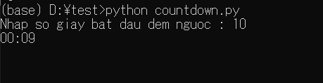 Code đếm ngược thời gian Python start