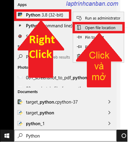  tìm nơi cài đặt Python trên Windows